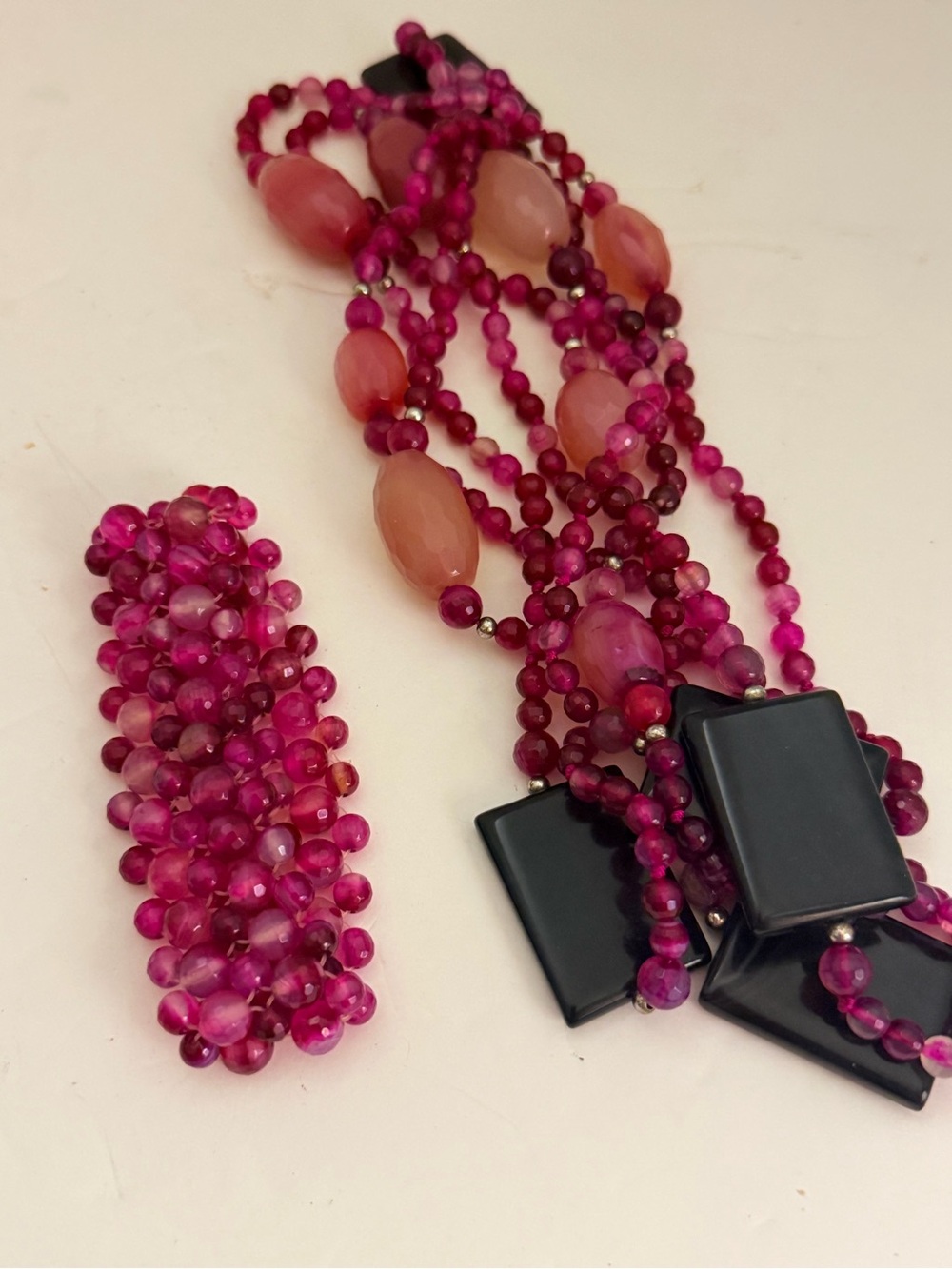 Fuchsia Beaded Multi-Strand Necklace and bracelet